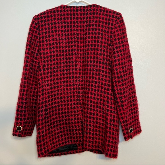 Vintage Lord & Taylor Houndstooth Tweed Blazer Red Black Wool Mohair Sz 10 - Picture 11 of 14
